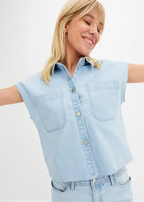 Kort, boxy jeansblus, bonprix