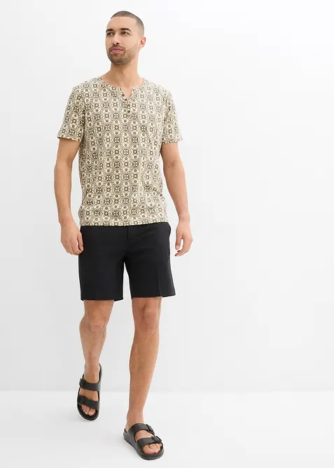 T-shirt med kort knappslå, av ren bomull, bonprix