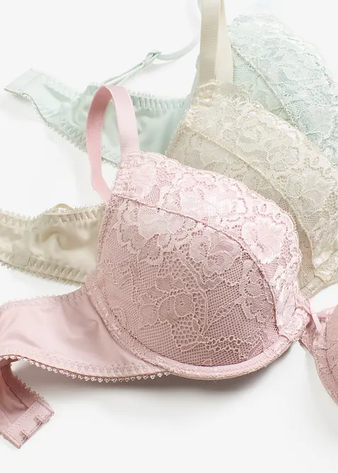 Push up-BH med fin spets (3-pack), bonprix