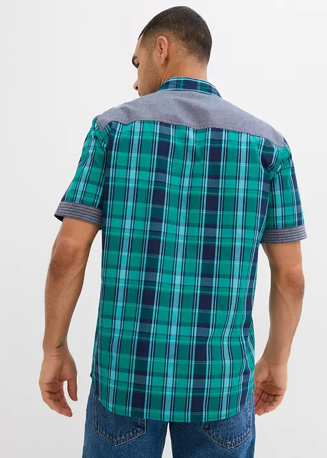 Kortärmad skjorta med denimbesättning, bonprix