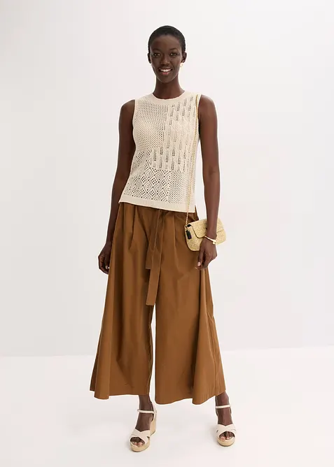 Stickad, &auml;rml&ouml;s topp med h&aring;lm&ouml;nster och Lurexgarn, bonprix