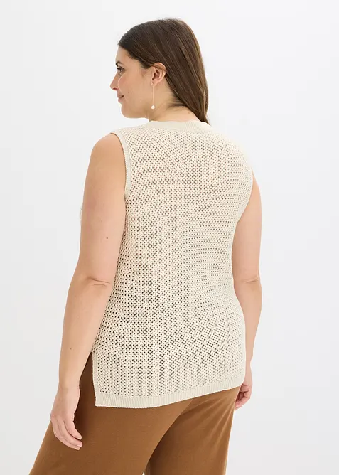 Stickad, &auml;rml&ouml;s topp med h&aring;lm&ouml;nster och Lurexgarn, bonprix