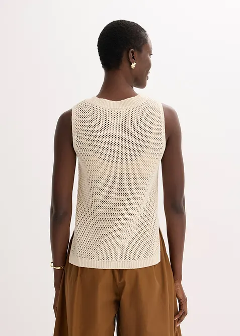 Stickad, &auml;rml&ouml;s topp med h&aring;lm&ouml;nster och Lurexgarn, bonprix