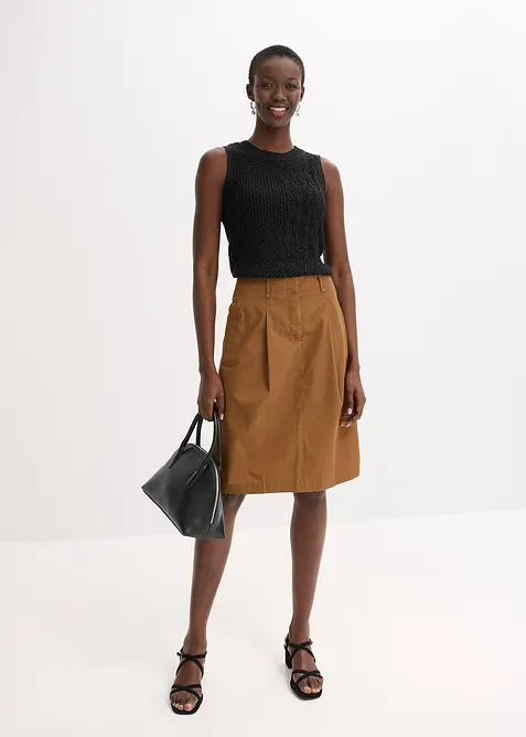 Stickad, ärmlös topp med hålmönster och Lurexgarn, bonprix