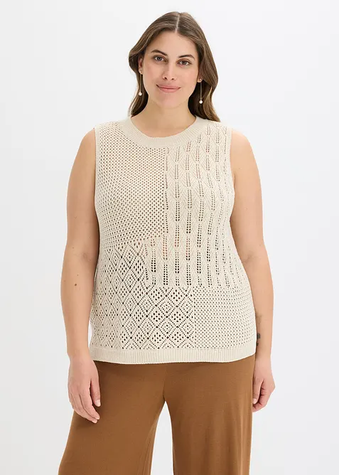 Stickad, &auml;rml&ouml;s topp med h&aring;lm&ouml;nster och Lurexgarn, bonprix