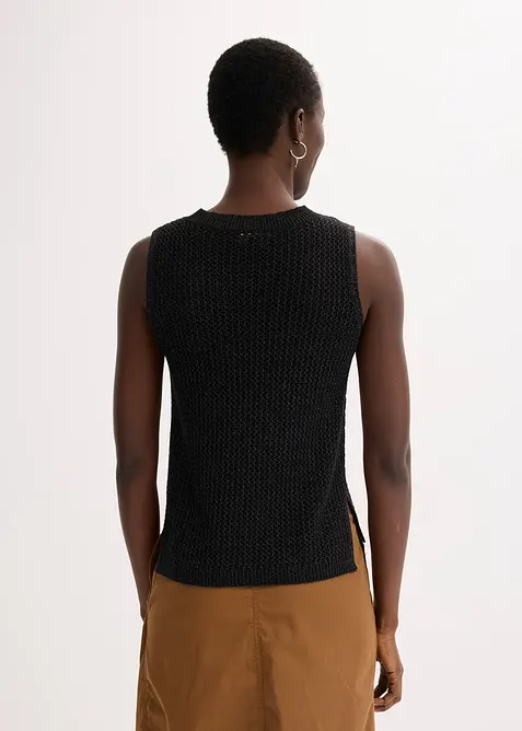 Stickad, ärmlös topp med hålmönster och Lurexgarn, bonprix