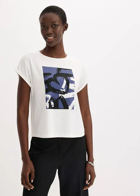 Topp med viskos och glitterstenar, bonprix