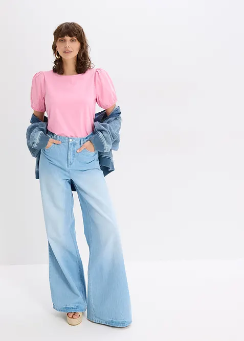 Jerseytopp med ärmar av bomullspoplin, bonprix