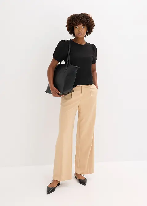 Jerseytopp med ärmar av bomullspoplin, bonprix