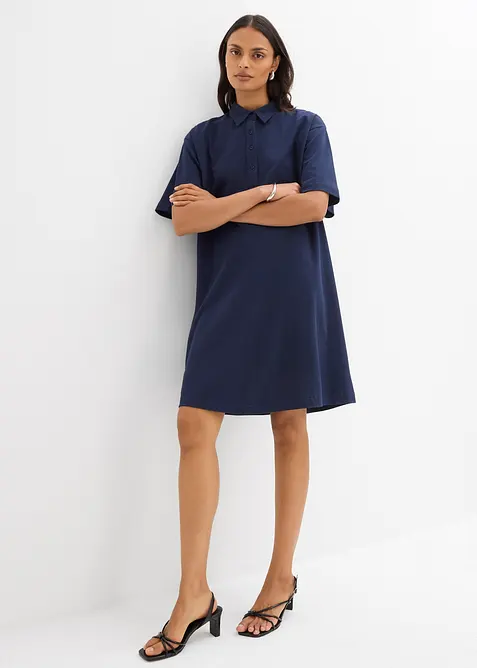 Bomullsklänning med pikékrage, bonprix