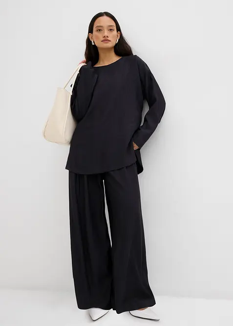 Palazzobyxa i krinklad viskosmix med struktur, bonprix