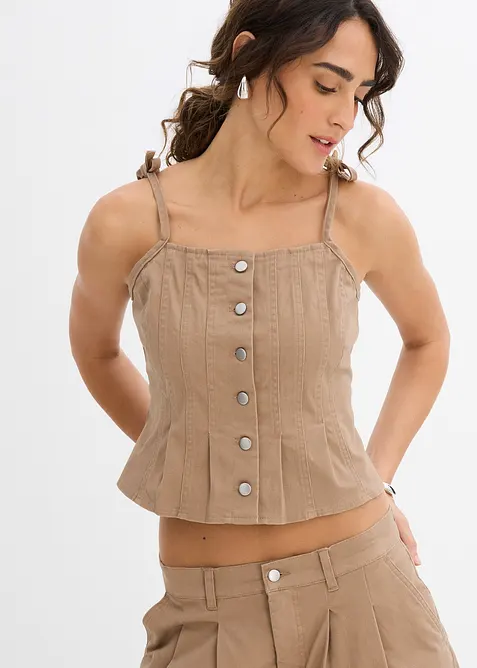 Linne av elastisk bomullsmix med smala axelband, bonprix