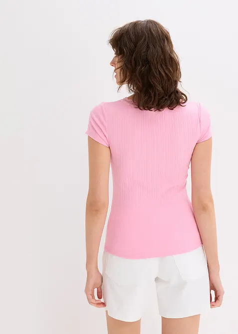 Ribbstickad topp med spetsdetalj (dubbelpack), bonprix