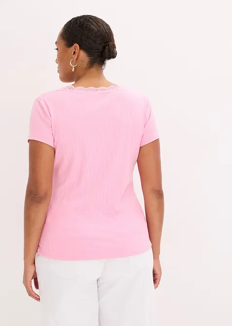 Ribbstickad topp med spetsdetalj (dubbelpack), bonprix