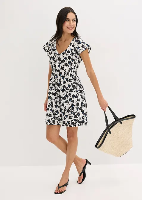 Klänning med vingärmar i material med struktur, bonprix