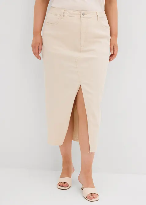 Jeanskjol med slits, bonprix