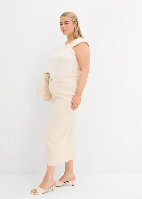 Jeanskjol med slits, bonprix