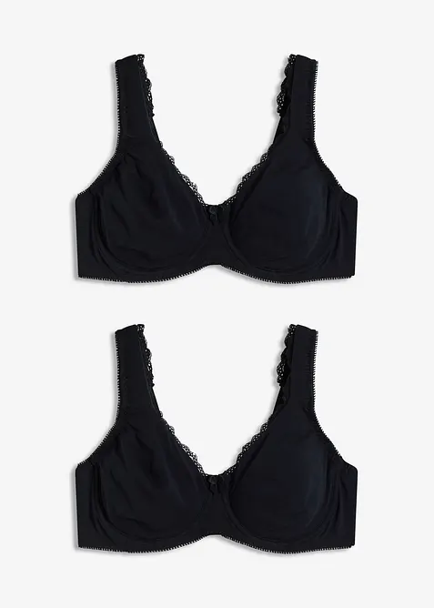 T-shirtbehå med bygel och minimizereffekt (2-pack), ekologisk bomull, bonprix