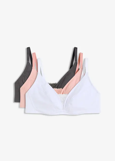 BH utan bygel med mjuk ekologisk bomulll (3-pack), bonprix