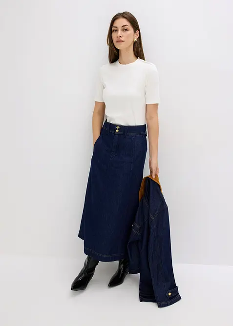 Ribbstickad topp av mjuk viskosmix, bonprix