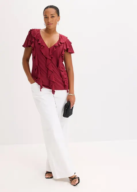 Topp med volanger i mjuk modalmix, bonprix