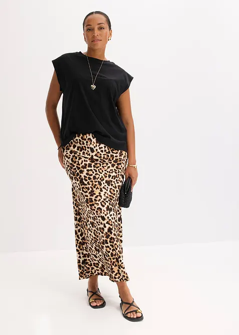 Mellanlång kjol i följsam viskos, bonprix