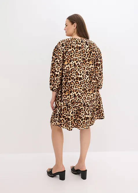 Mönstrad tunikaklänning i kräpp med struktur, bonprix