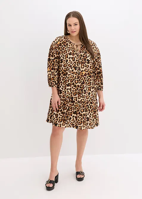 Mönstrad tunikaklänning i kräpp med struktur, bonprix