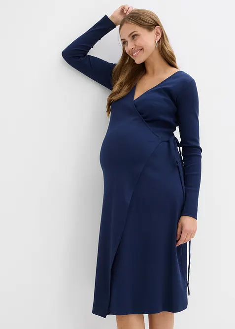 Ribbad mamma-omlottklänning i ekologisk bomull, bonprix