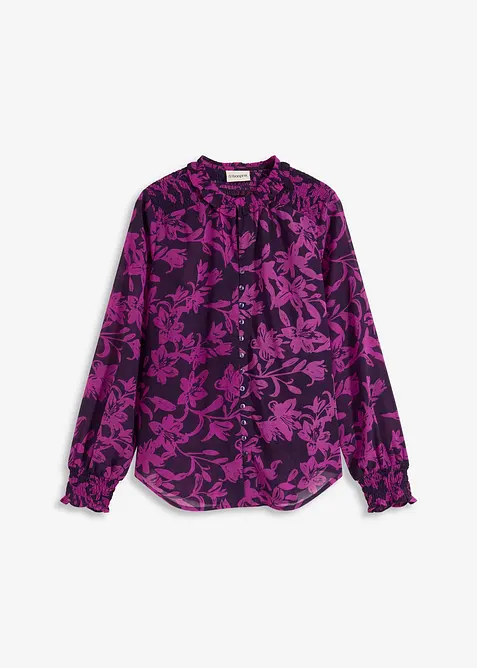 Chiffongblus med smockade detaljer, bonprix