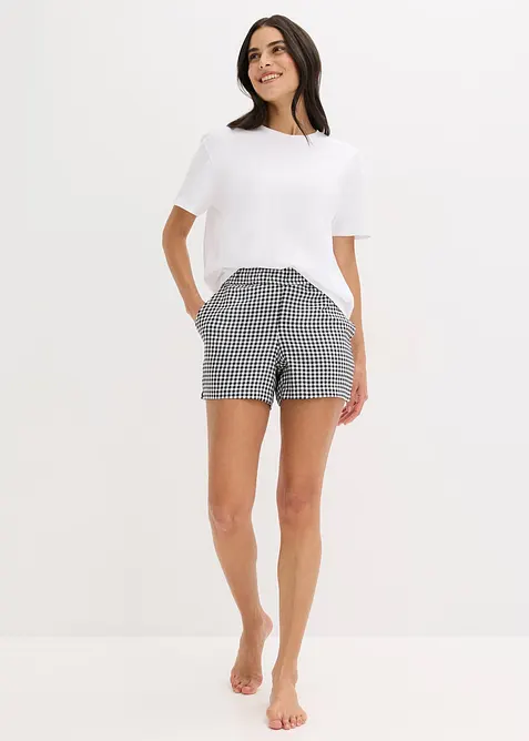 Oversizepyjamas med shorts i v&auml;vt material, bonprix