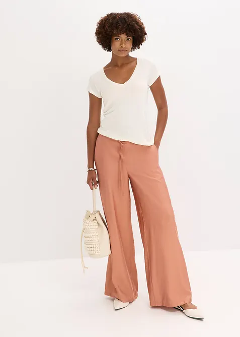 Palazzobyxa i viskosblandning med struktur, bonprix