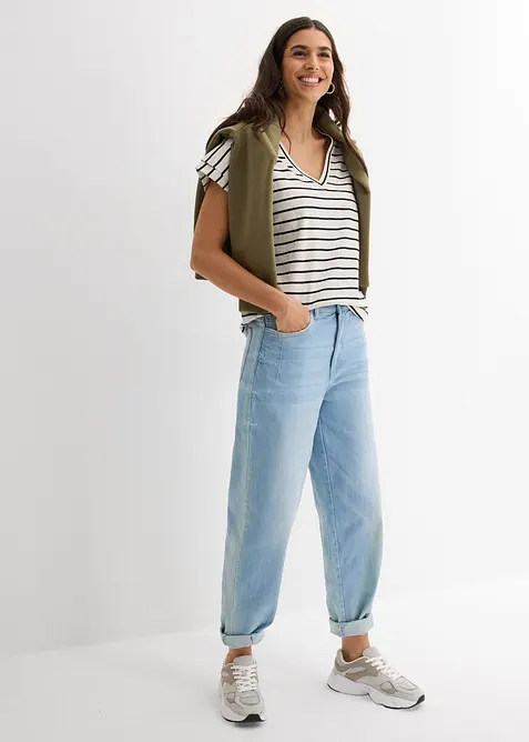 Randig topp med volang&auml;rmar, bonprix