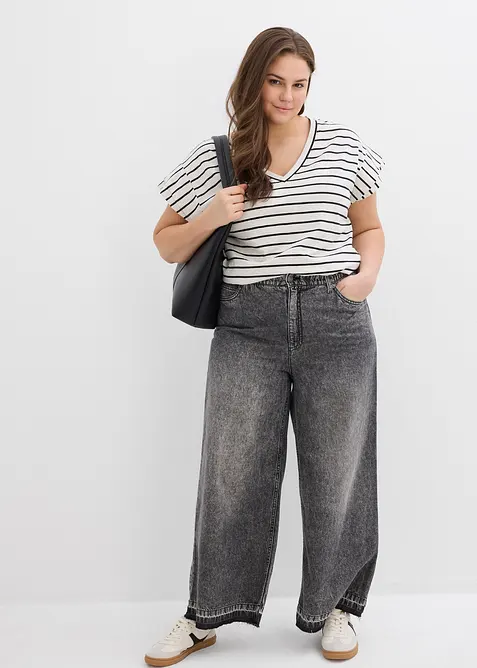 Randig topp med volangärmar, bonprix