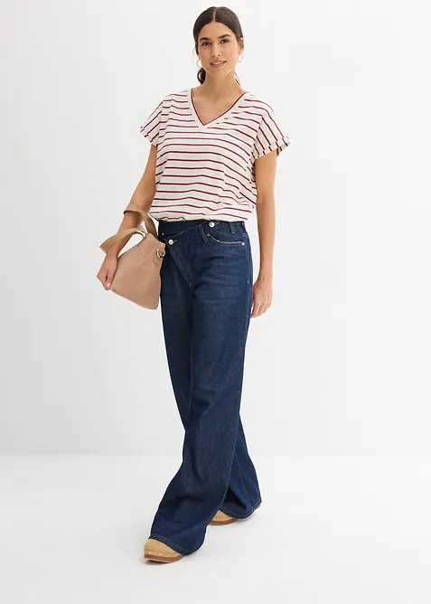 Randig topp med volangärmar, bonprix