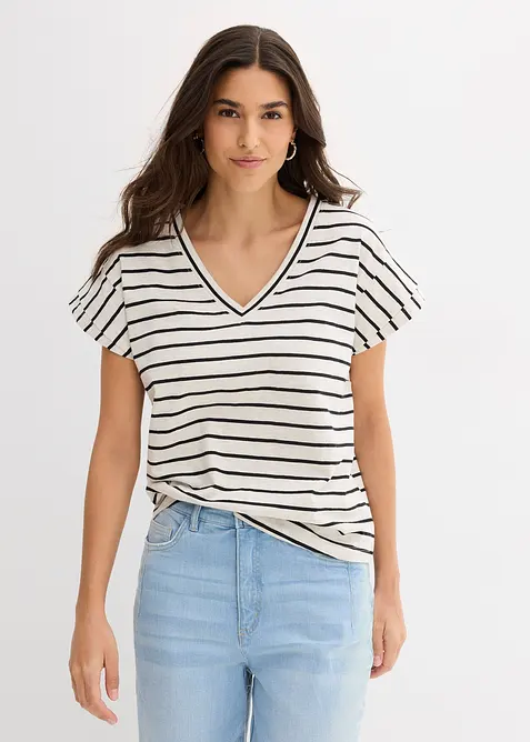 Randig topp med volang&auml;rmar, bonprix