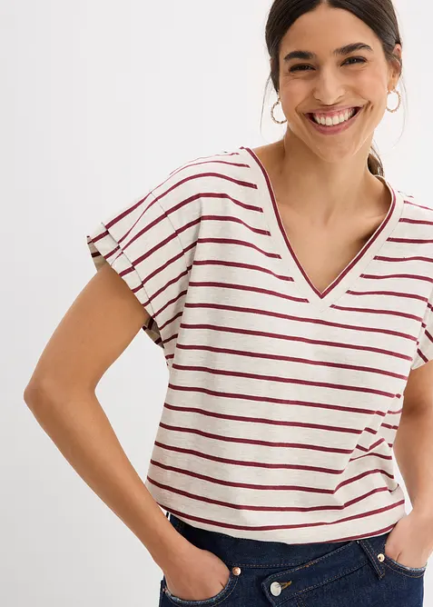 Randig topp med volangärmar, bonprix