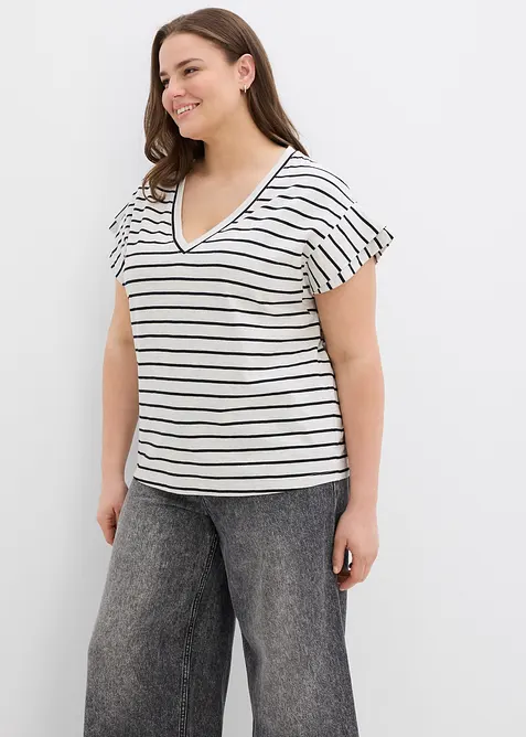 Randig topp med volangärmar, bonprix