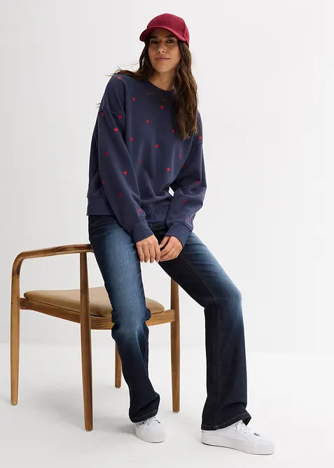Oversized sweatshirt av bomullsmix, med broderi, bonprix