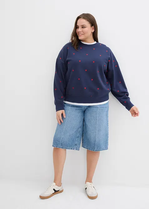 Oversized sweatshirt med broderi, bonprix