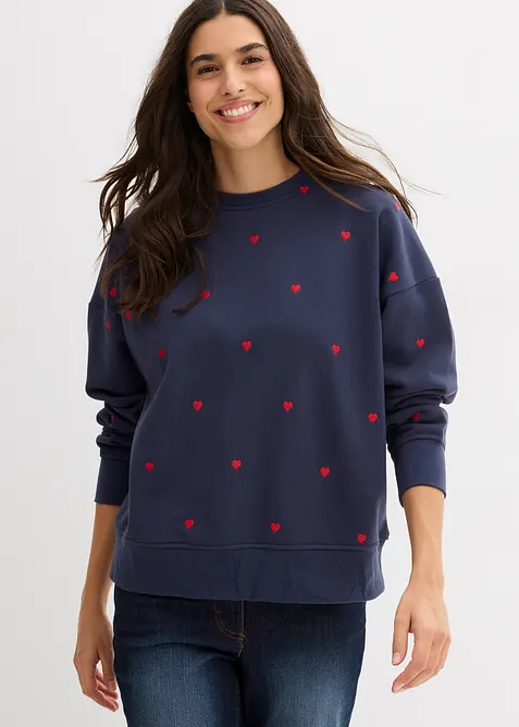 Oversized sweatshirt av bomullsmix, med broderi, bonprix