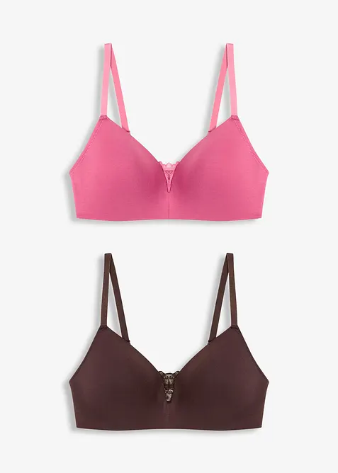 BH med formpressade kupor utan bygel, med bomull (2-pack), bonprix