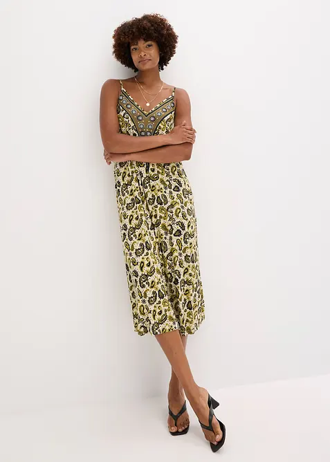 Klänning med smala axelband i mjuk viskosmix, bonprix