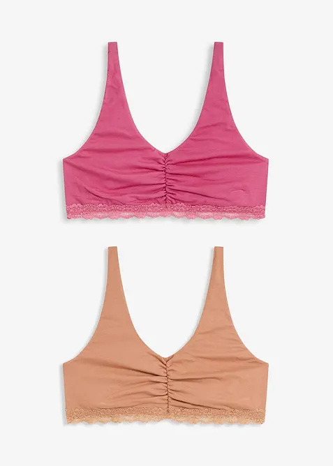 Bralette med bomull och spets (2-pack), bonprix