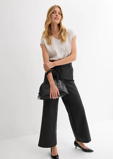 Kort&auml;rmad blus i glansig satin, bonprix