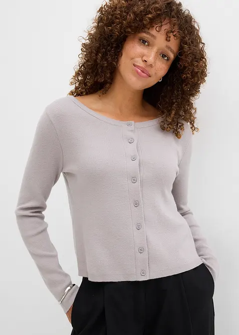 Finstickad cardigan i kort modell, bonprix