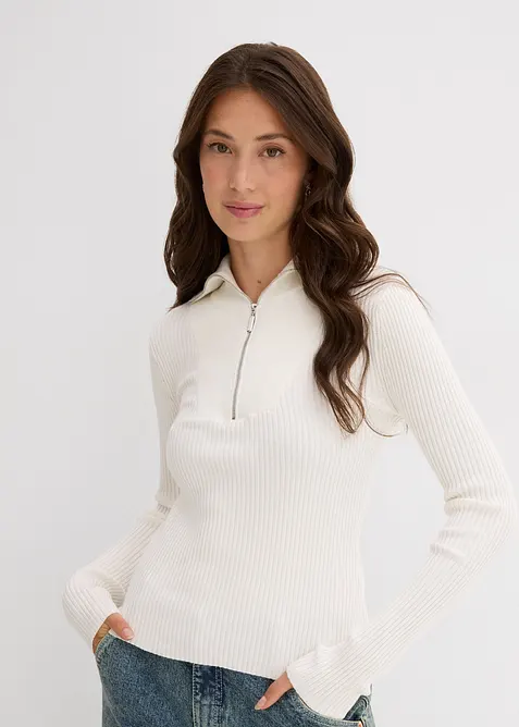 Ribbstickad topp av mjuk viskosmix, bonprix