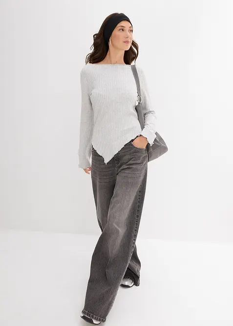 Ribbstickad topp av mjuk viskosmix, bonprix