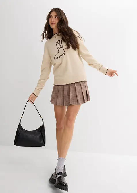 Finstickad tröja med överskurna axlar, bonprix