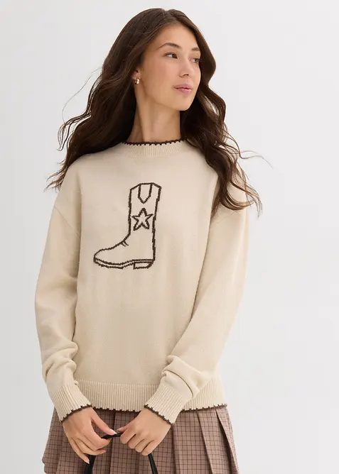 Finstickad tröja med överskurna axlar, bonprix